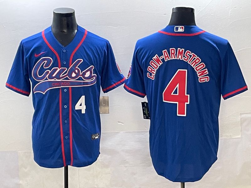 Men 2025 Chicago Cubs #4 Crow-Armstrong Blue Joint Name Nike MLB Jersey style 2